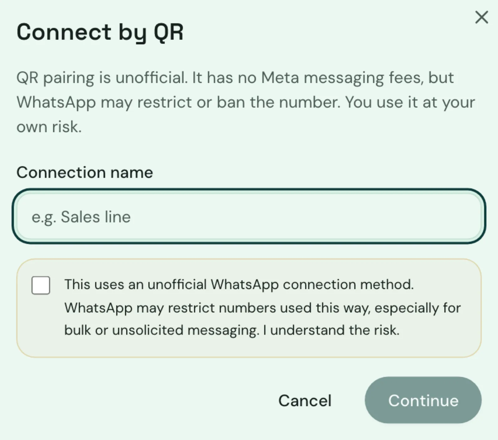 The Connect by QR window in Yusr