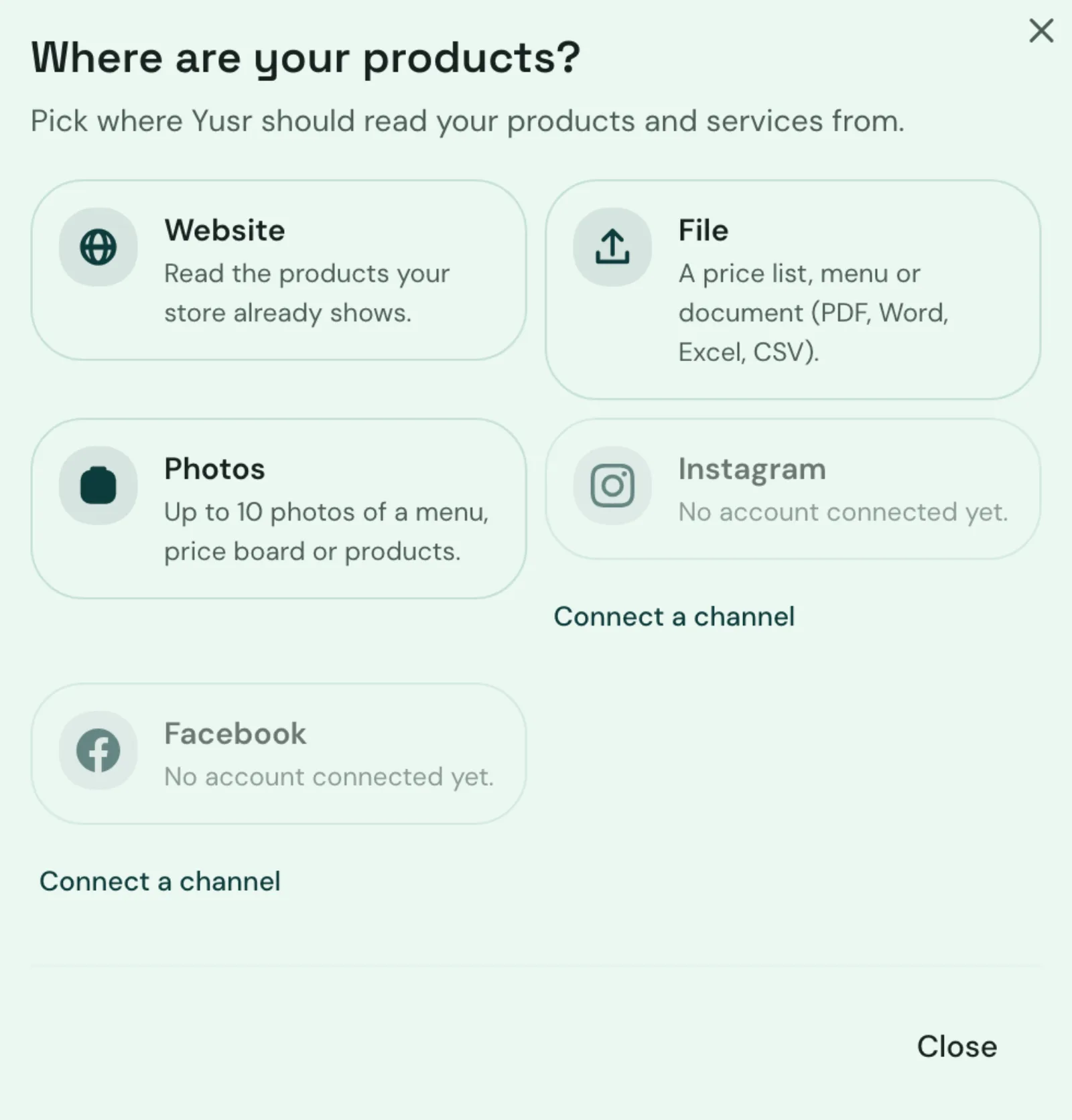The Where are your products window in Yusr